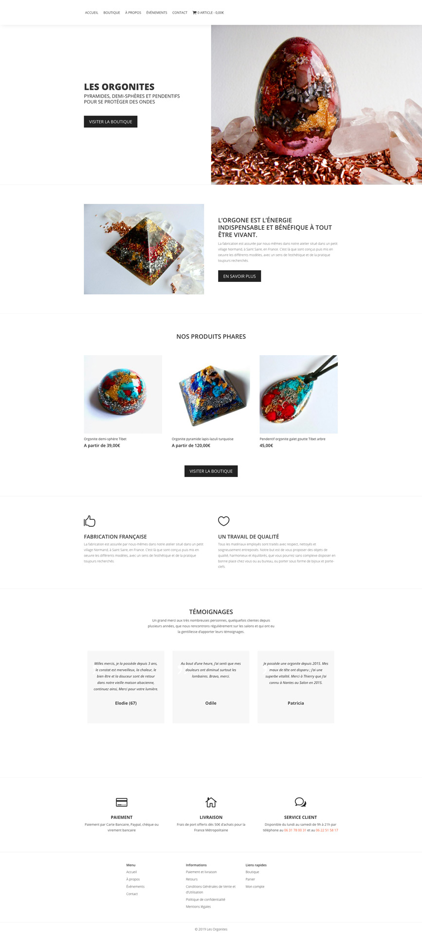 page d'accueil du site web e-commerce présentant différents produits mis en avant