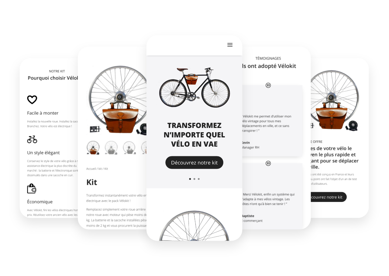 Version mobile du site web réalisé pour la start-up Vélokit